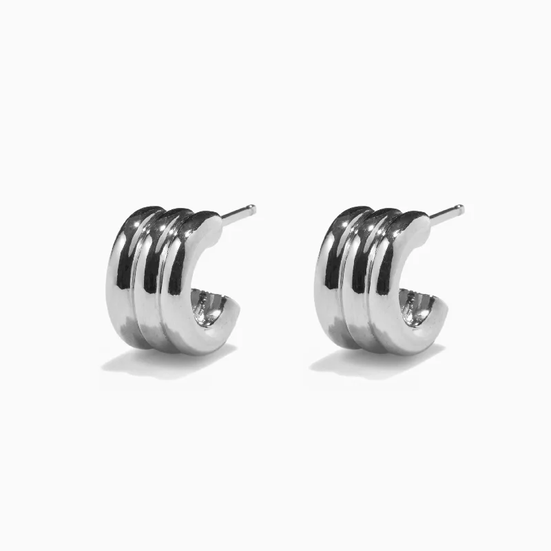 Stylish Stud Earrings-Mini Triple Ridge Hoops