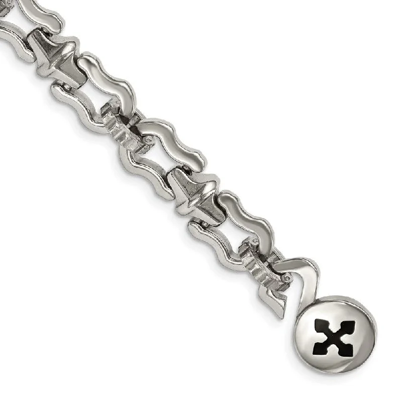 Adjustable Silver Charm Bracelet-Stainless Steel Polished Magnetic Clasp 8.5in Bracelet