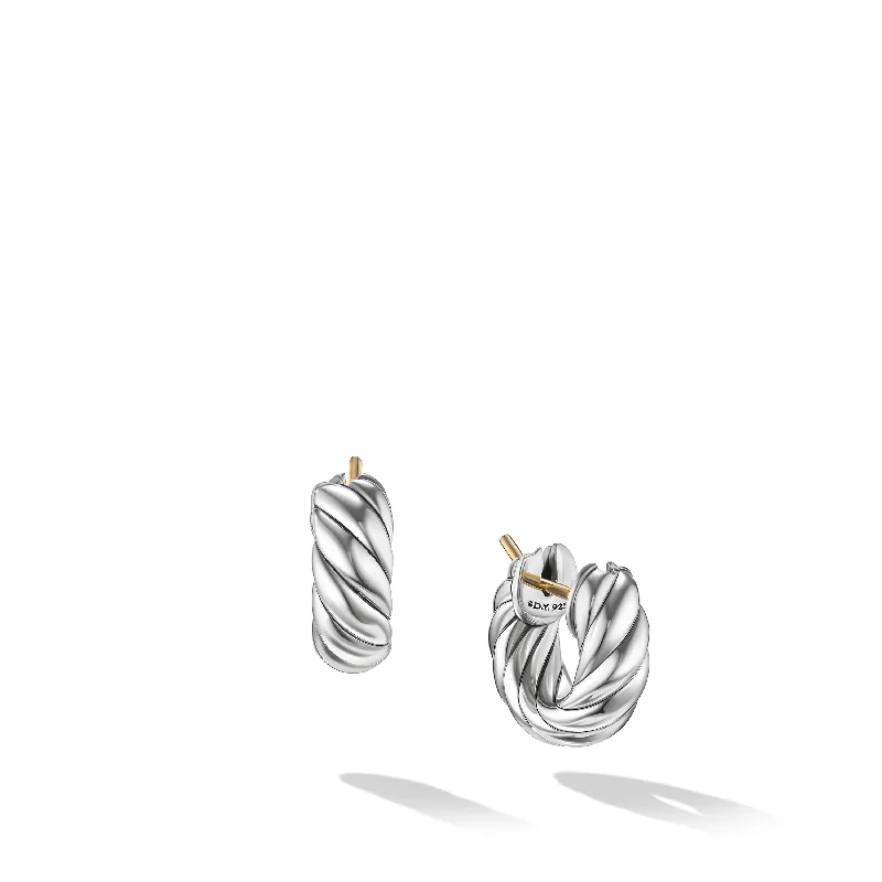 Party Drop Earrings-Sculpted Cable Hoop Earrings in Sterling Silver\, 14.4mm