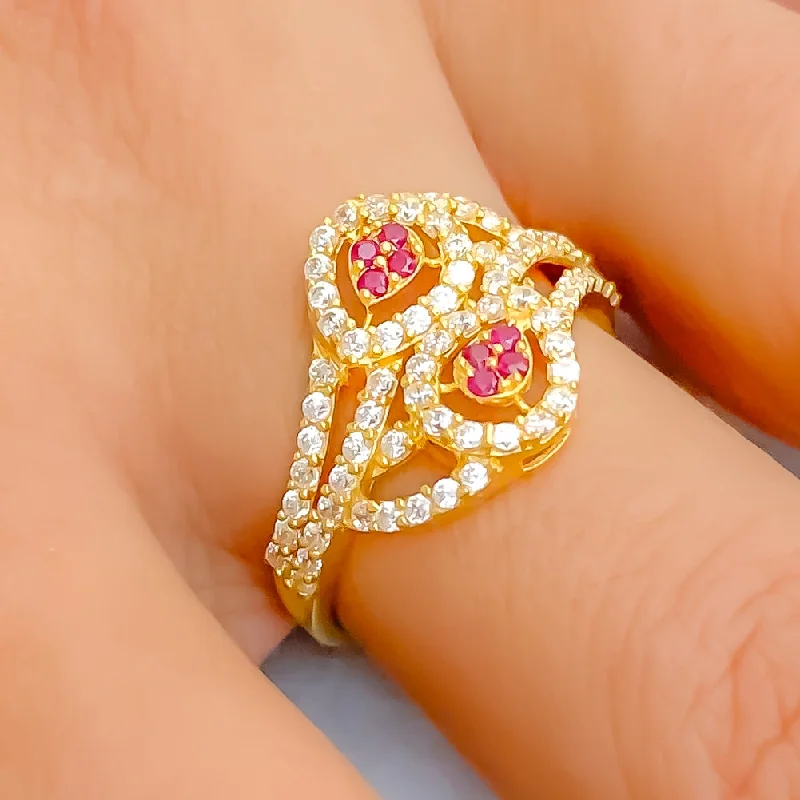 Fashionable Blooming 22k Gold CZ Statement Ring