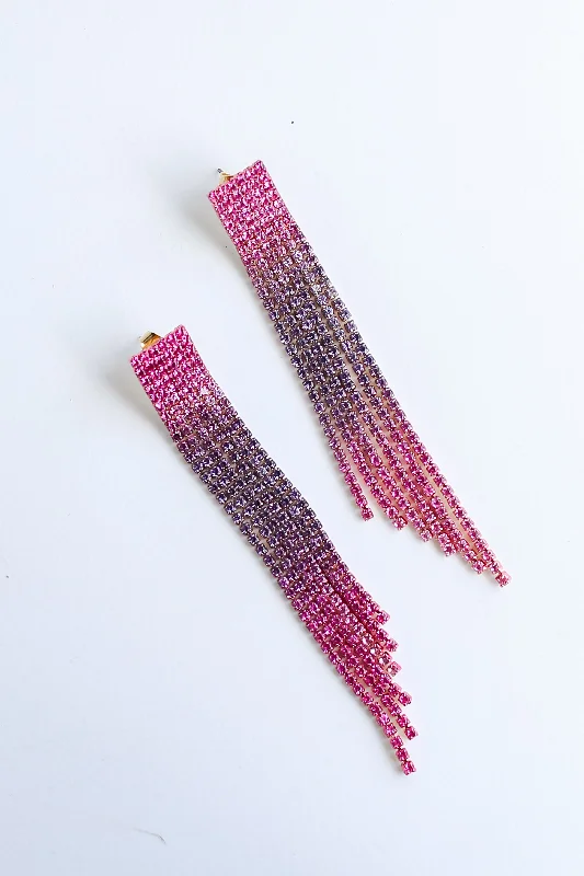 Funky Statement Earrings-FINAL SALE - Stephanie Rhinestone Fringe Earrings