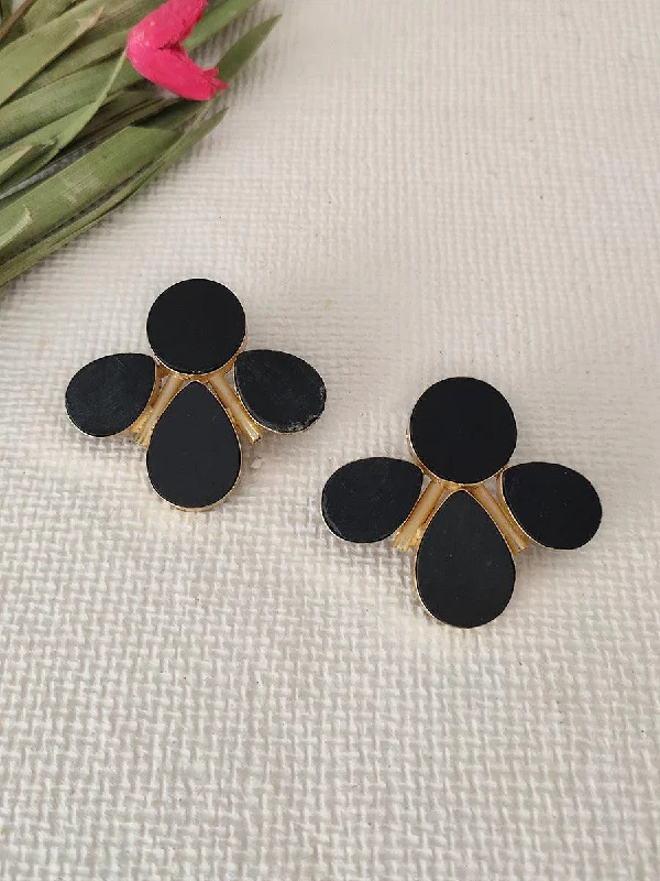 Stylish Drop Earrings-Black Color Gold Plated Costume Earrings - CSTEAR1600