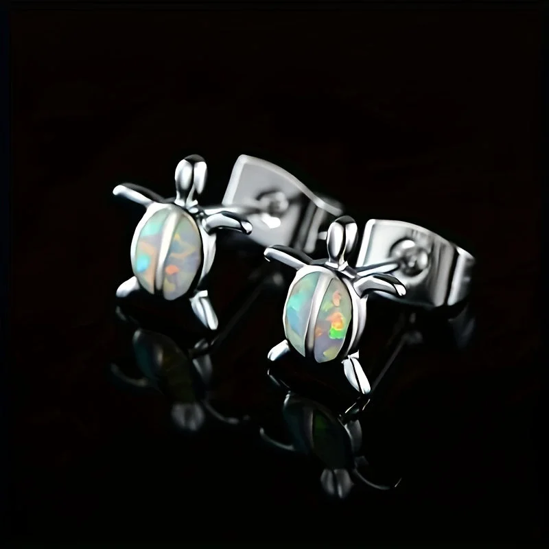 1 Pair Simple Style Tortoise Inlay Copper Opal White Gold Plated Ear Studs