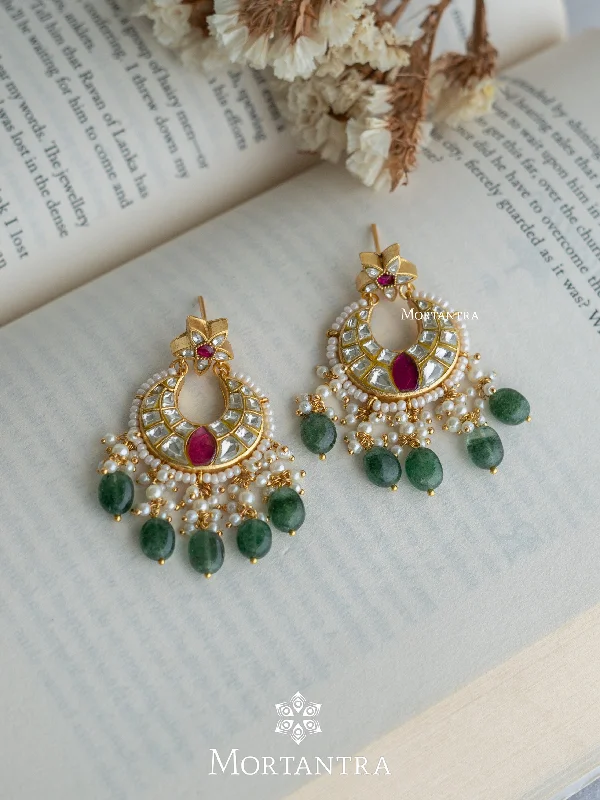 Eco-Friendly Earrings-Pink Color Gold Plated Thappa Jadau Kundan Earrings - TJ-E71WP