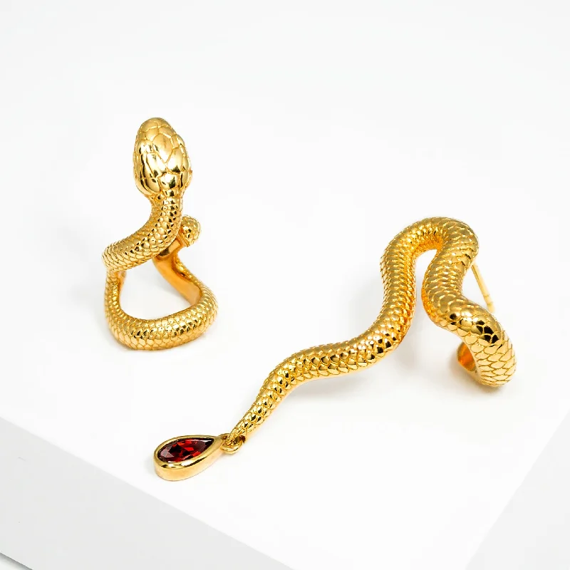 Gold Dangle Earrings-Mythical Serpent Ear Cuff & Earrings