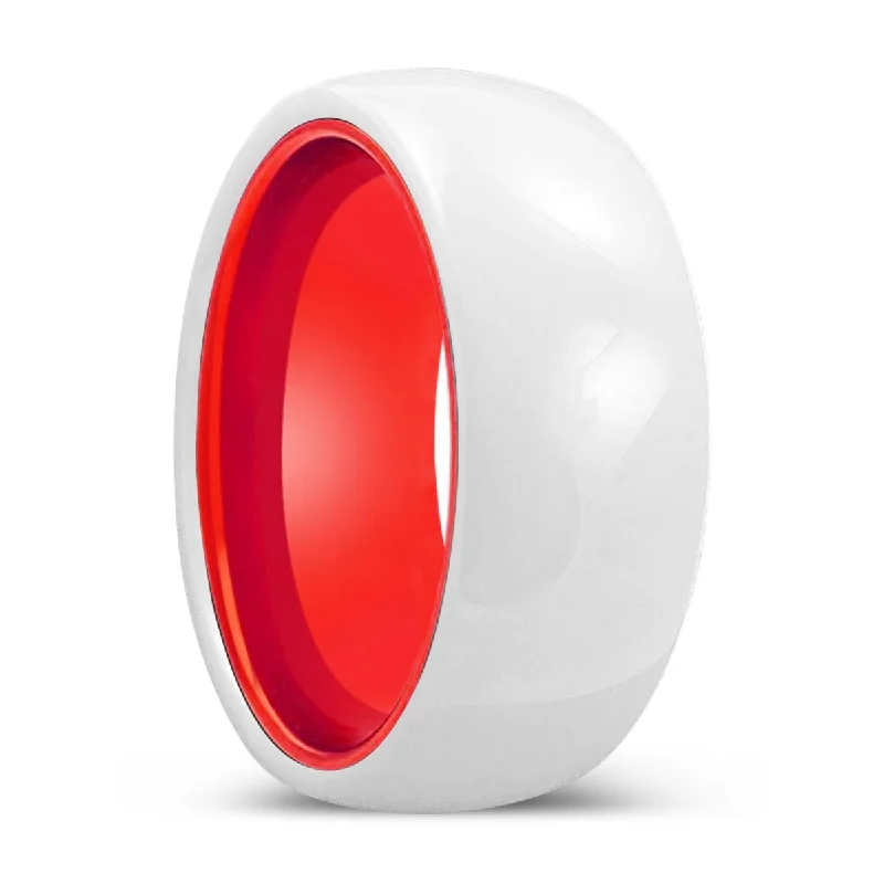 GLINT | Red Ring, White Ceramic Ring, Domed