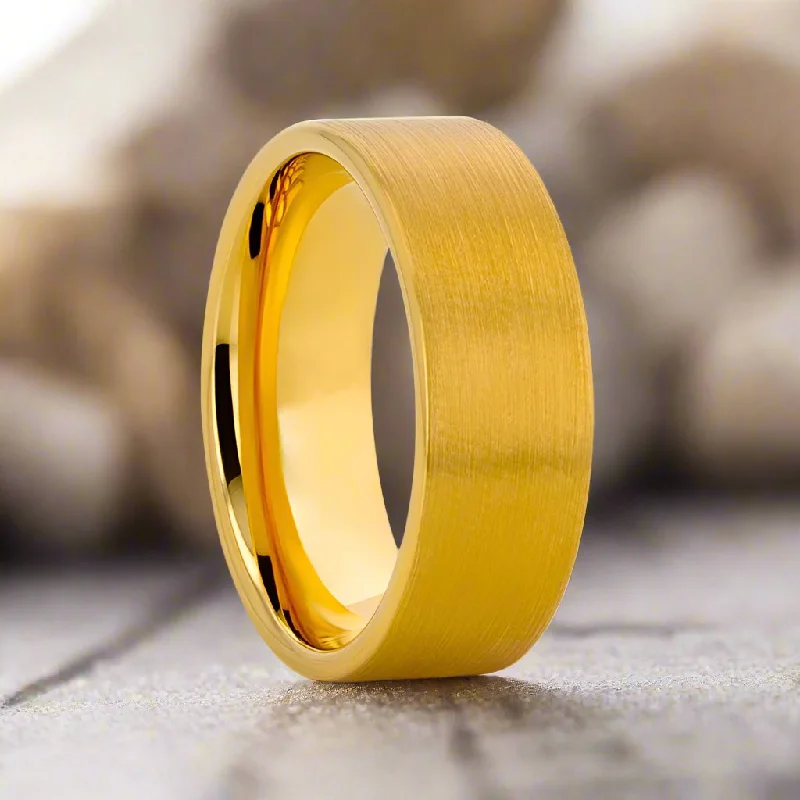 ADDERSFIELD | Gold Ring, Gold Tungsten Ring, Brushed, Flat