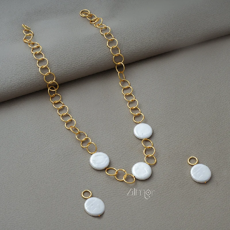 Handmade Gold Necklace-AS1011271 - Circle Pattern with Pearl Necklace Earrings Set