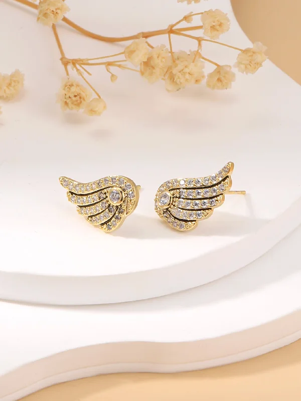 1 Pair Simple Style Wings Plating Inlay Copper Zircon 18k Gold Plated Ear Studs