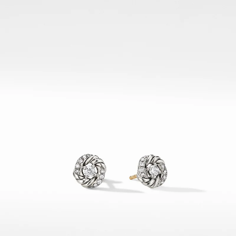 Swarovski Crystal Earrings-Petite Infinity Stud Earrings in Sterling Silver with Diamonds\, 7.8mm