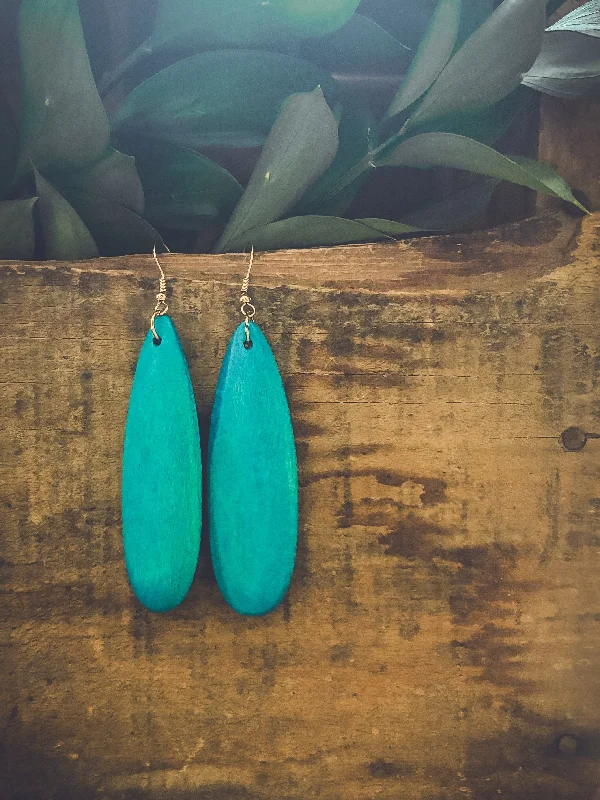 Eco-Friendly Earrings-Beautiful Wooden Turquoise Drop Earrings