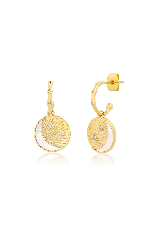 Sparkling Diamond Earrings-Mother Moon Crescent Huggies