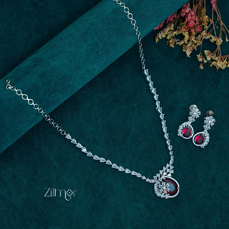 Silver Double Layer Necklace-OT1011217 - AD Stone Necklace Earrings Set