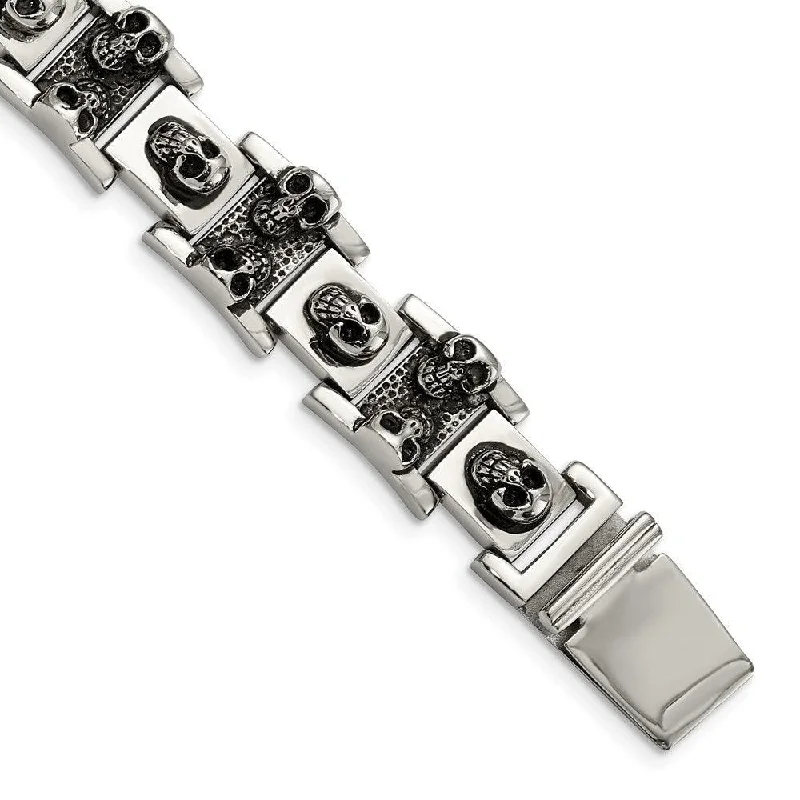 Trendy Rope Bracelet-Stainless Steel Skull 8.25in Bracelet