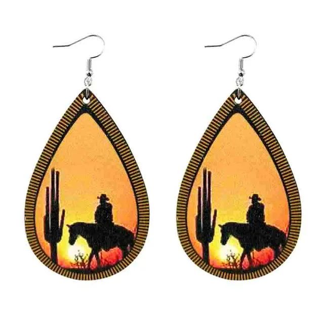 Custom Engraved Earrings-Beautiful Cowboy Silouhette Earrings