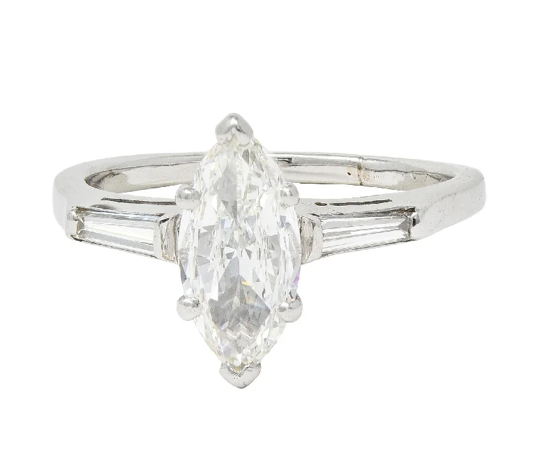 Mid-Century 1.00 CTW Marquise Cut Diamond 14 Karat White Gold Vintage Engagement Ring