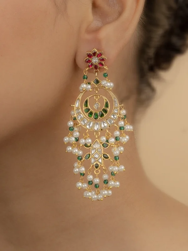 Adjustable Drop Earrings-Multicolor Gold Plated Jadau Kundan Earrings - ME928M