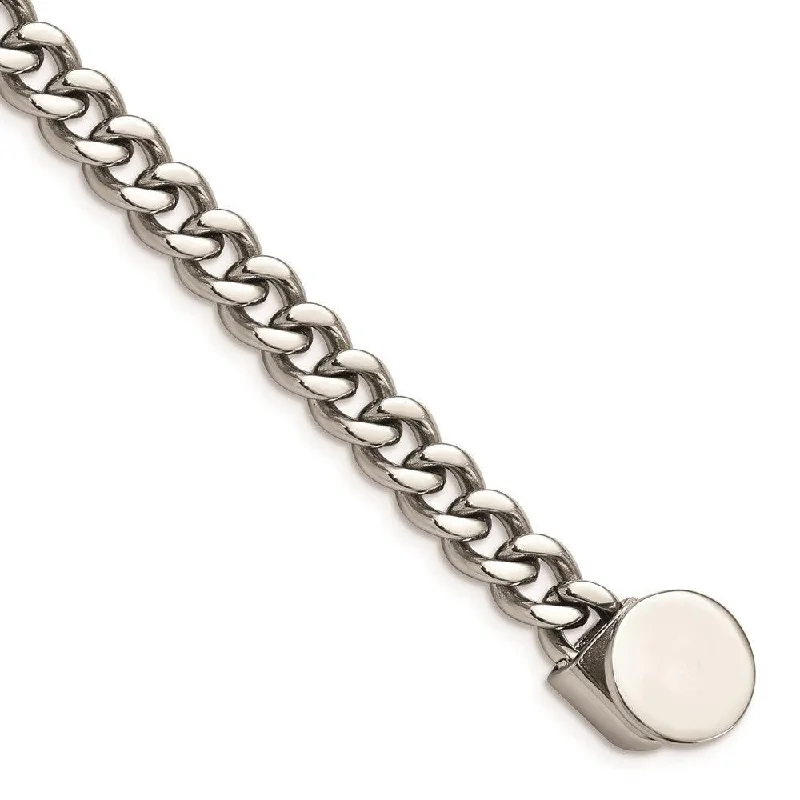 Statement Gemstone Bracelet-Stainless Steel Polished Curb Chain w/Black Leather Hook 8.25in Bracelet