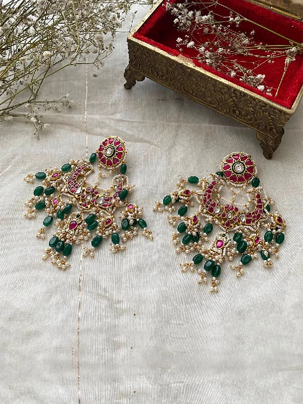 Textured Gold Earrings-Multicolor Gold Plated Jadau Kundan Earrings - ME774YRA