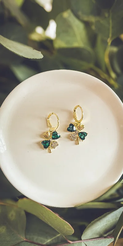 Vintage Pearl Earrings-Beautiful Gold and Emerald Shamrock Earrings