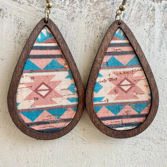 Elegant Gold Earrings-Beautiful Wood and Cork Navajo Sands Earrings