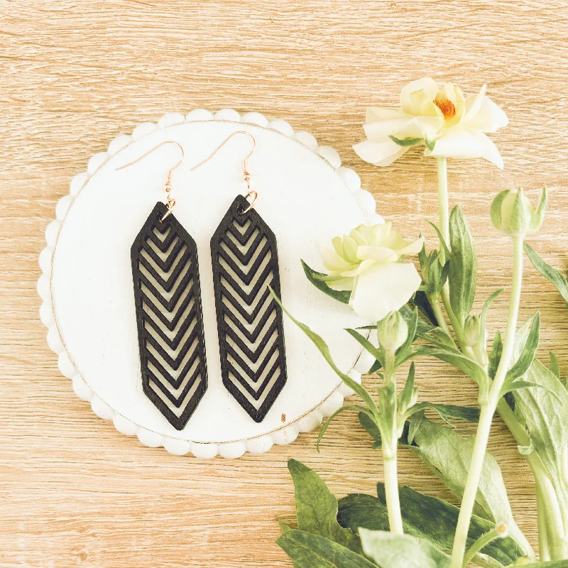 Silver Hoop Earrings-Beautiful Black Wooden Laser Cut Earrings