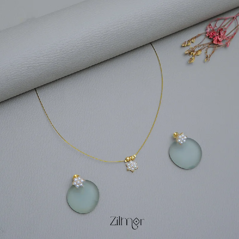 Layered Gold Chain Necklace-KA1011624- Flower Pendant Hanging Invisible Necklace Earring Set (color option)