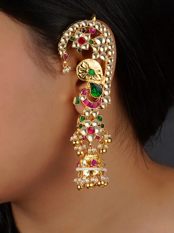 Geometric Silver Earrings-Multicolor Gold Plated Jadau Kundan Earrings - ME78