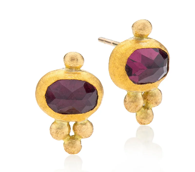 Handmade Boho Earrings-Nava Zahavi Oval Stud Yellow Gold Pink Tourmaline Earrings