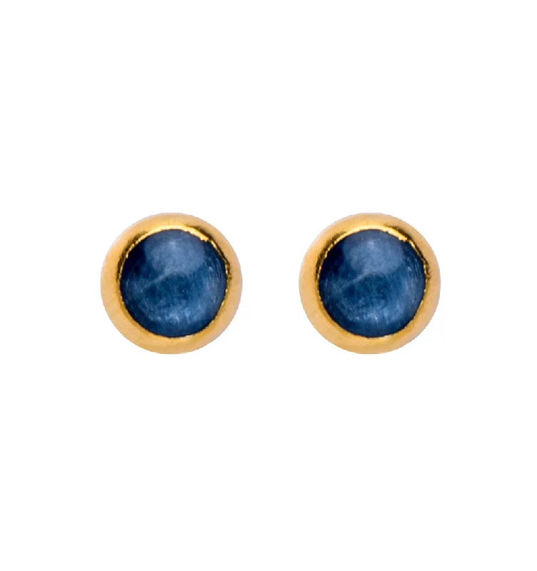 Oval Drop Earrings-Nava Zahavi Yellow Gold Round Kyanite Stud Earrings