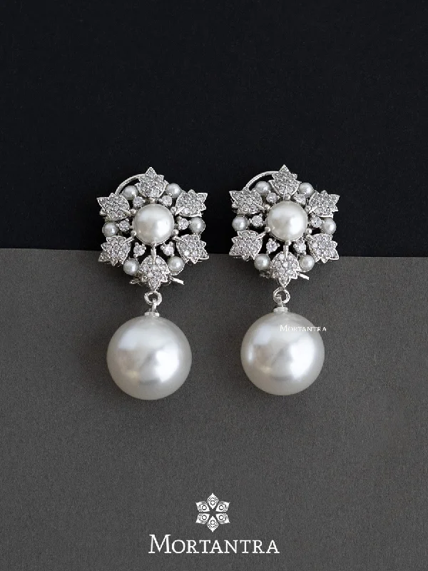 Gothic Style Earrings-White Color Silver Plated Faux Diamond Earrings - CZEAR485