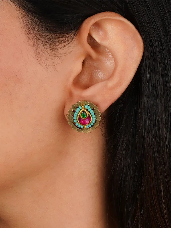 Cute Ear Jackets-Multicolor Gold Plated Mishr Earrings - MR-E268