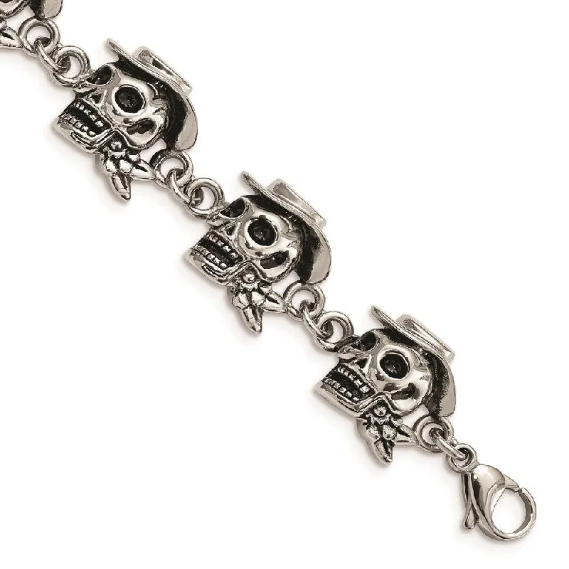 Colorful Friendship Bracelet-Stainless Steel Antiqued Pirates w/Hat 8.5in Bracelet