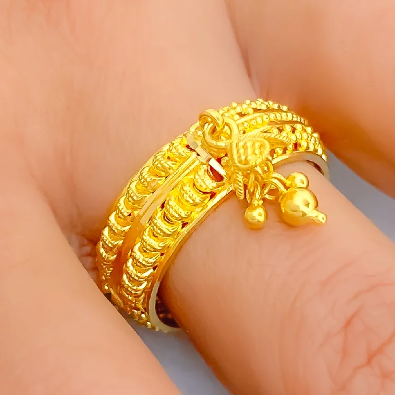 Shimmering Tassel 22K Gold Band Ring