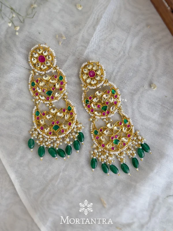 Long Silver Earrings-Multicolor Gold Plated Jadau Kundan Earrings - ME75