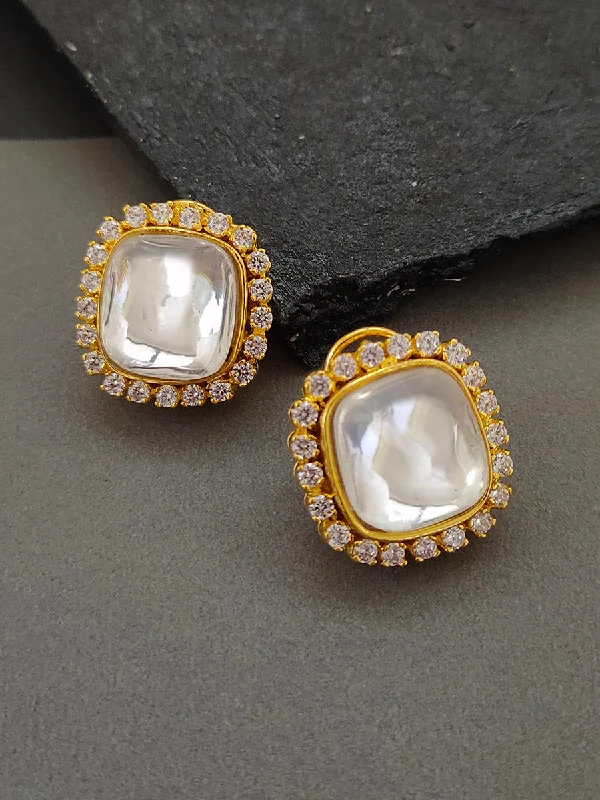 Elegant Chandelier Earrings-White Color Gold Plated Faux Diamond Earrings - CZEAR327G