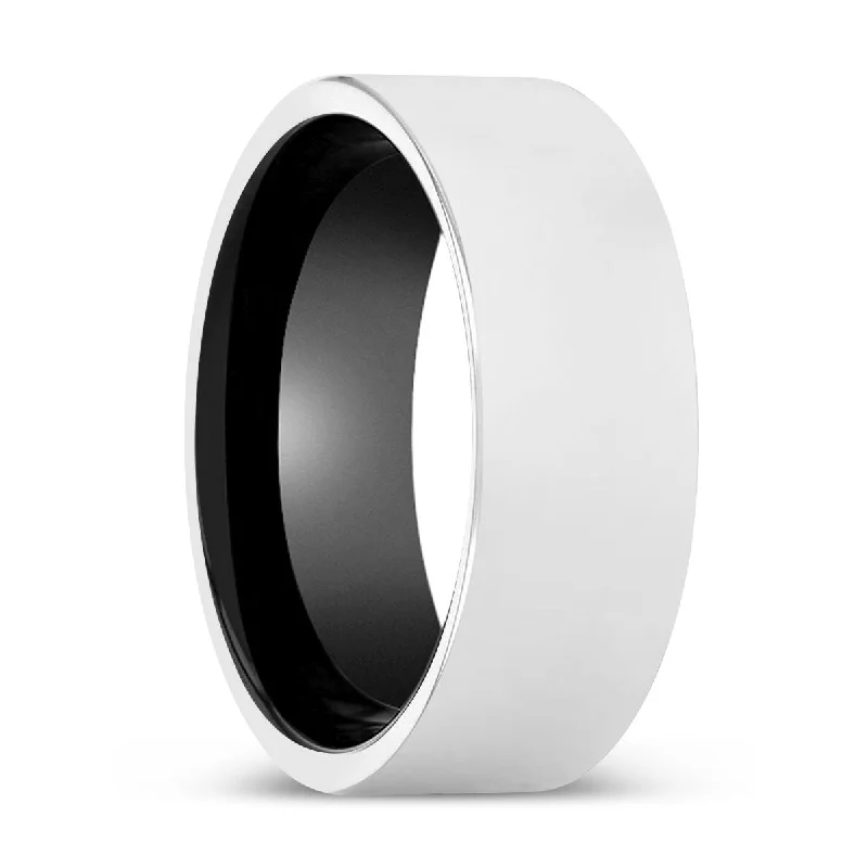 PENNINGTON | Black Ring, Silver Tungsten Ring, Shiny, Flat