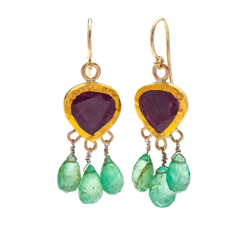 Elegant Drop Stud Earrings-Nava Zahavi Yellow Gold Ruby Emerald Adventure Earrings