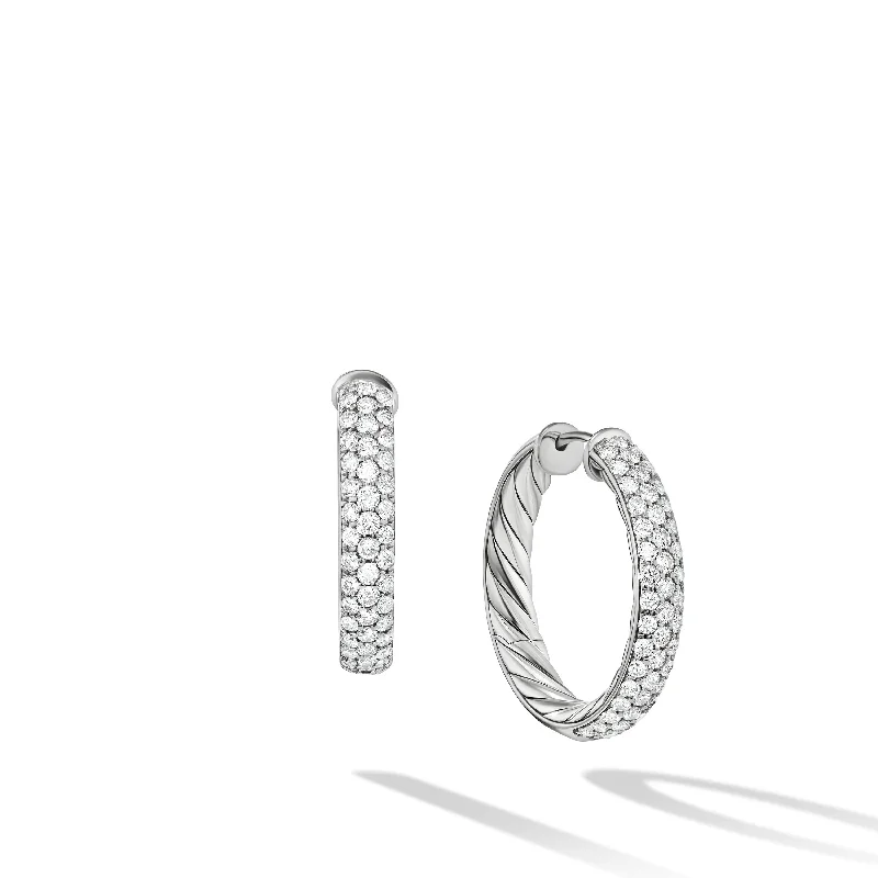 Cute Stud Earrings-DY Mercer™ Hoop Earrings in Sterling Silver with Diamonds\, 25.4mm