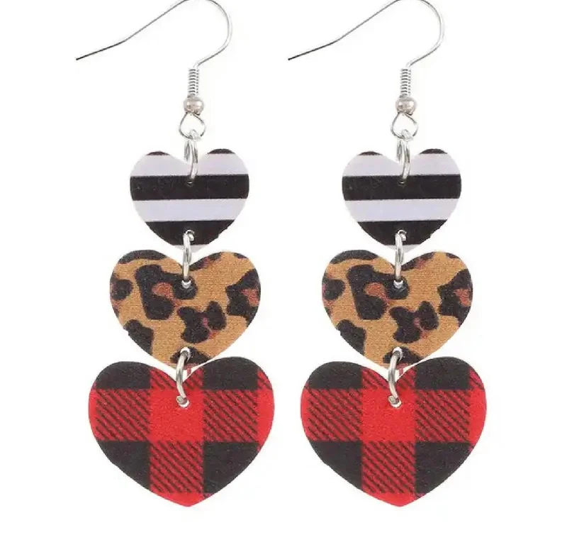 Fashionable Clip-On Earrings-Beautiful Faux Leather Heart Trio Earrings