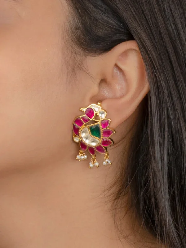 Fun Statement Earrings-Multicolor Gold Plated Jadau Kundan Earrings - ME751M