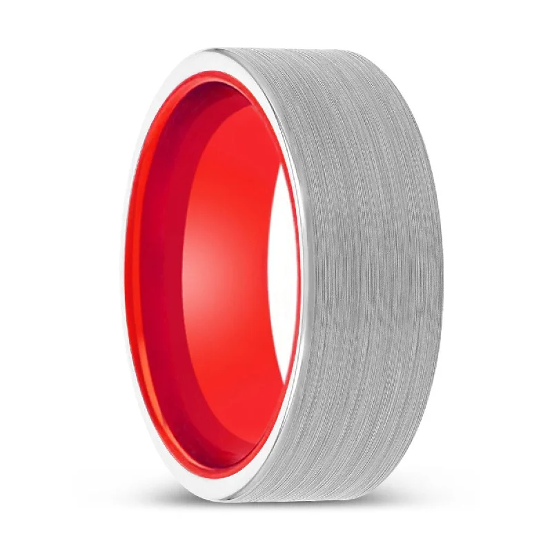 SOPRANO | Red Ring, White Tungsten Ring, Brushed, Flat