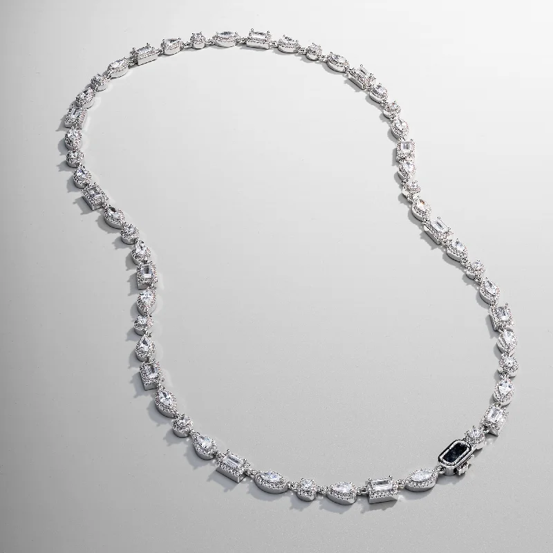 Multi-Layered Crystal Necklace-Mixed Cluster Linked Necklace (Silver)