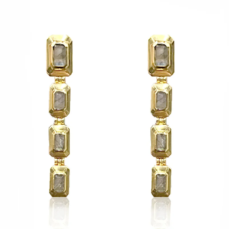 Retro Earrings-GOLD LABRADORITE BERYL EARRINGS