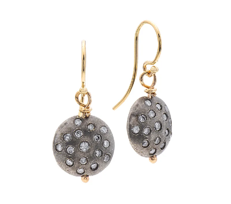 Elegant Hoops with Diamonds-Nava Zahavi Oxidized Silver Earrings set with Diamonds