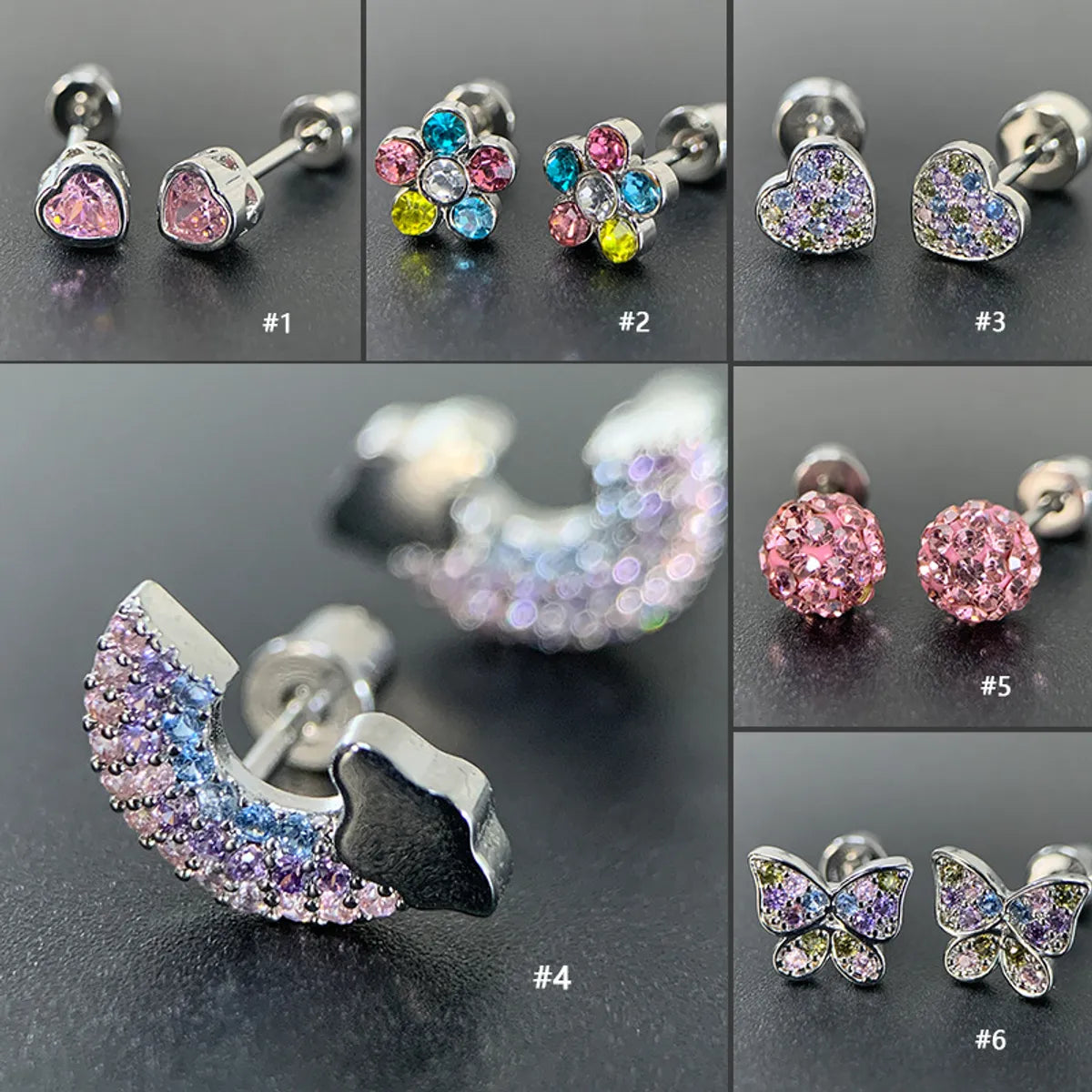 1 Piece Elegant Sweet Heart Shape Butterfly Inlay Copper Zircon Ear Studs